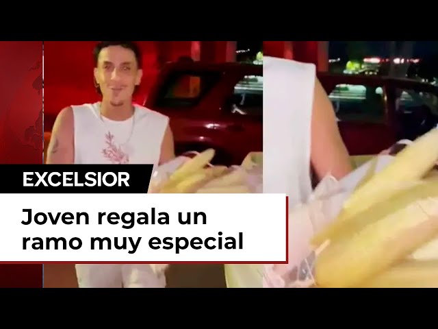 Joven sorprende a su mejor amiga con ramo de elotes; ¿será un amor tierno o duro?