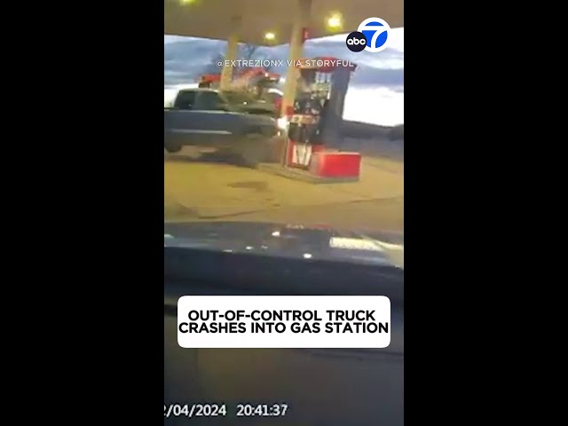 Dashcam captures out-of-control truck crashing into gas station