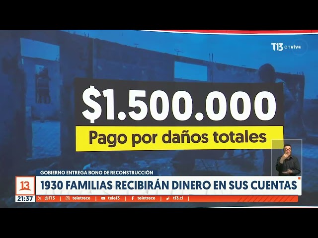 Bono de reconstrucción: 1930 familias recibirán dinero en sus cuentas