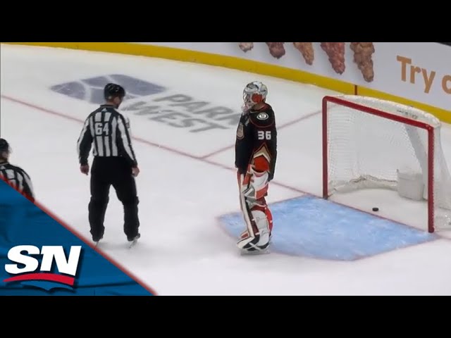 Evander Kane Takes Advantage of Stickless John Gibson After Corey Perry Whacks Paddle