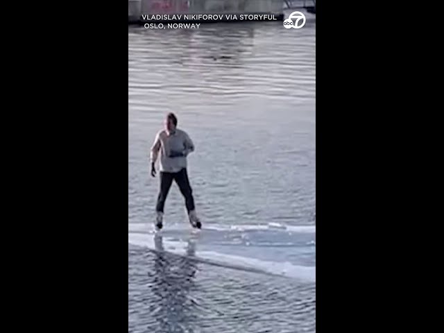 Man skates on thin ice in Oslo Harbor