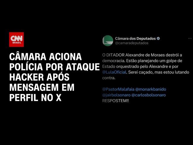 Câmara aciona polícia por ataque hacker após mensagem em perfil no X | CNN PRIME TIME