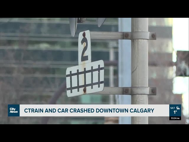 Ctrain and car crash downtown Calgary