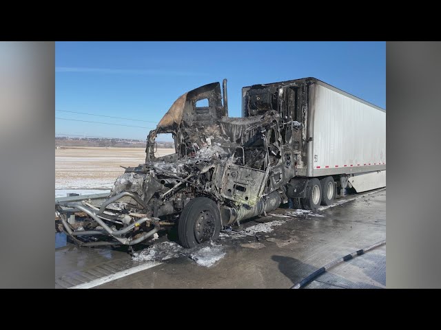 Semi-truck catches fire on I-76 after hit-and-run