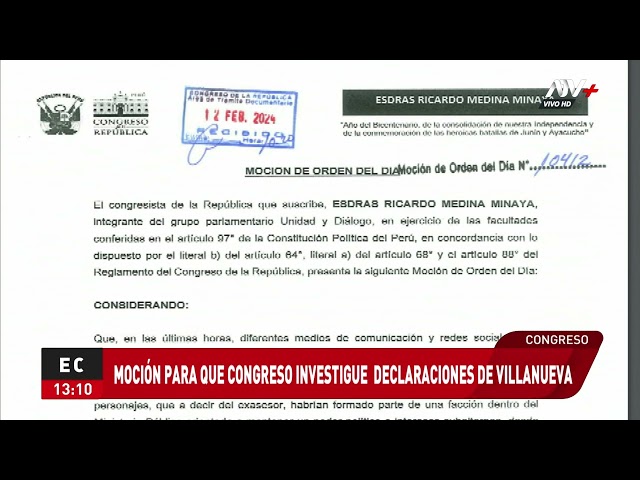 Congreso presenta moción para investigar declaraciones de Jaime Villanueva