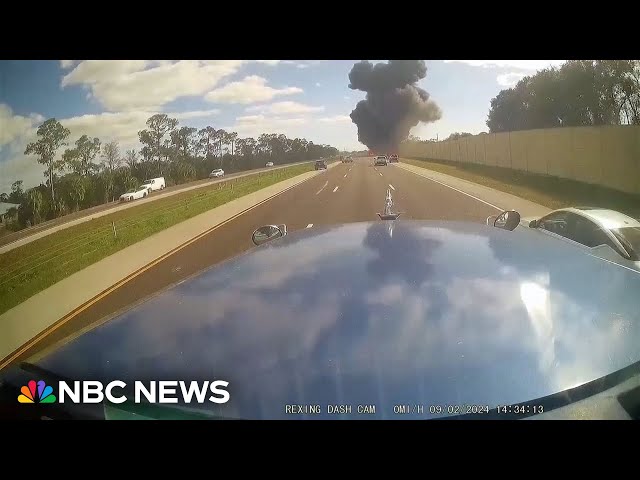 Video shows the moment a jet crashes into a Florida highway