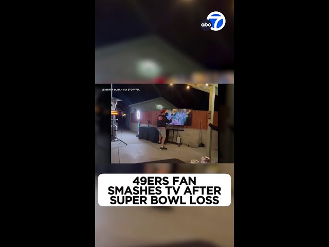 49ers fan smashes TV with whiskey bottle after team loses Super Bowl