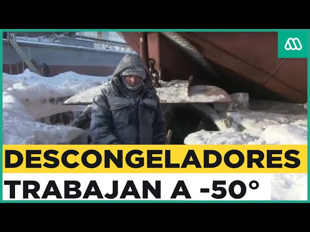 Trabajo extremo: Despejan la ruta de los buques a -50°