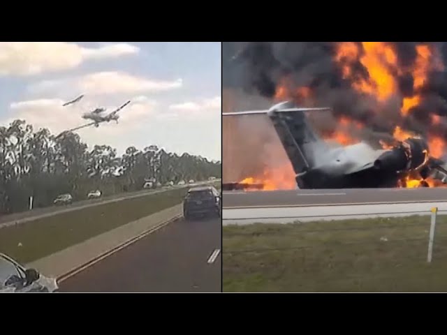 Momento en que Jet privado se estrella contra vehículo en autopista I-75 cerca de Naples, Florida