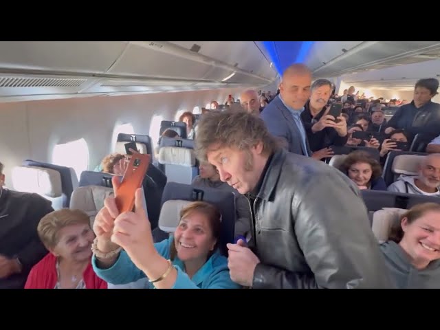 Javier Milei flies commercial and greets passengers one by one