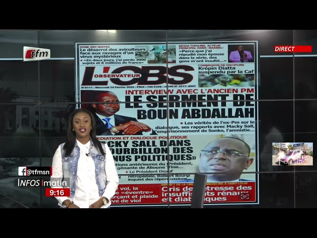 Unes de l'Obs & RECORD présenté par Sokhna Natta Mbaye - Infos Matin du 14 Février 2024