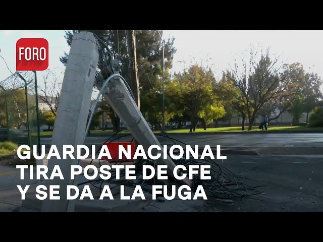 Camión de la Guardia Nacional choca, tira poste de CFE y se fuga dejando a vecinos sin luz