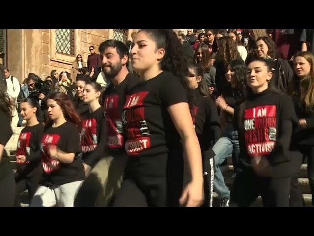 Women's rights group stages flash mob in Rome to protest gender violence