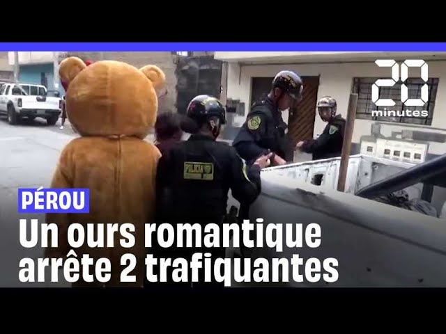 Saint-Valentin : Au Pérou, un policier déguisé en ours arrête deux trafiquantes de drogue #shorts