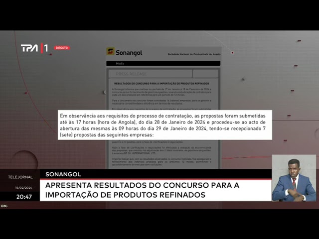 SONANGOL apresenta resultados do concurso para a importação de produtos refinados