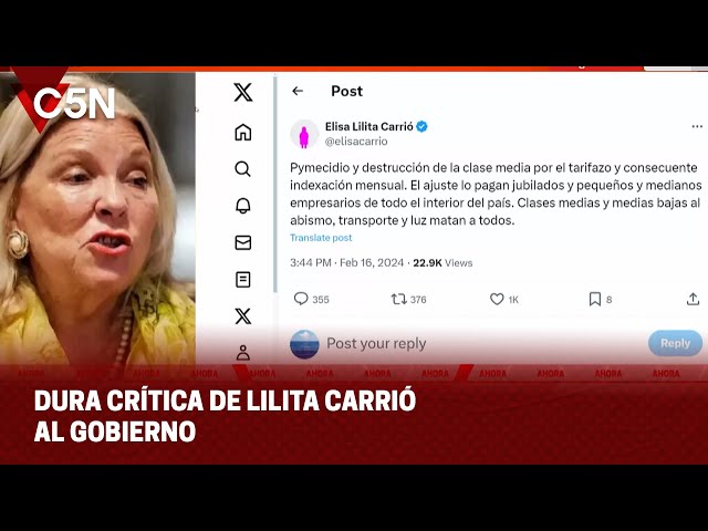 DURA CRÍTICA de LILITA CARRIÓ al GOBIERNO