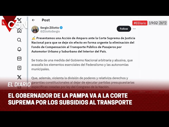 SERGIO ZILIOTTO presentó un AMPARO ante la CORTE por la QUITA de los SUBSIDIOS al TRANSPORTE