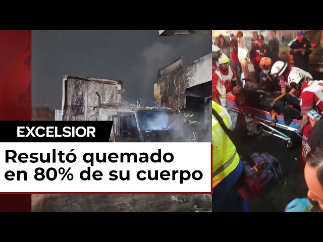 Chofer de tráiler que chocó contra estación de Metrobús, quemado en 80% del cuerpo