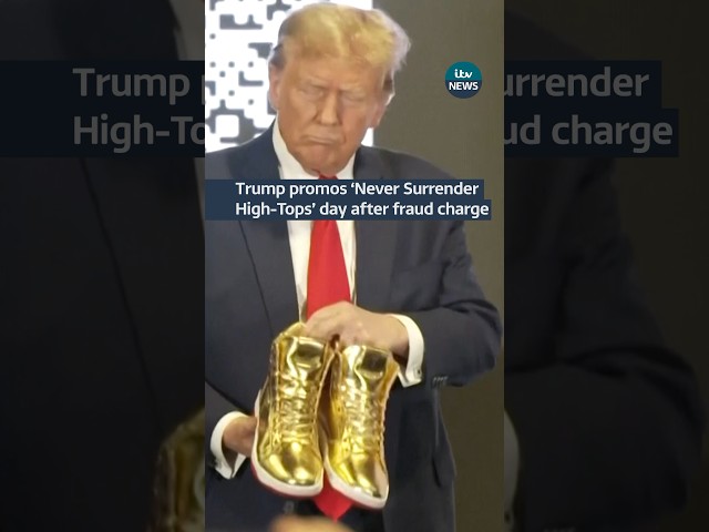 Trump launches footwear line day after multi-million pound fraud charge #itvnews #donaldtrump