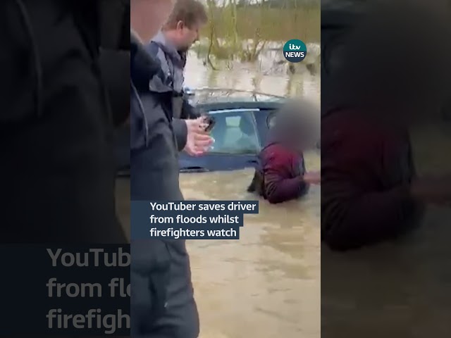 YouTuber saves driver from floods whilst firefighters watch #itvnews #news #floods #essex