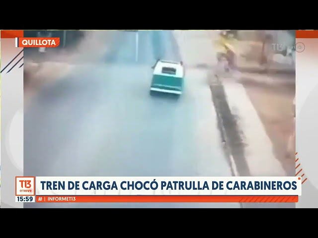 Captan impactante choque entre tren y patrulla de Carabineros en Quillota