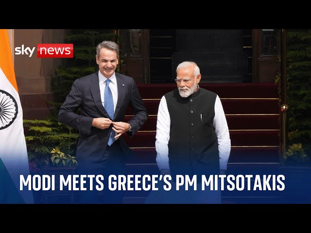 Indian Prime Minister Narendra Modi meets with Greece's PM Kyriakos Mitsotakis