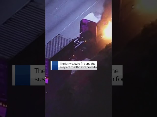 Stolen lorry bursts into flames during police pursuit #skynews #us #unitedstates #california