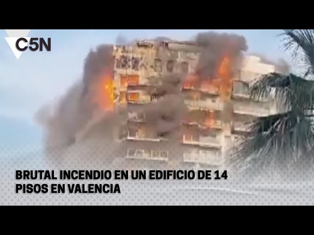 BRUTAL INCENDIO en un EDIFICIO de 14 PISOS en VALENCIA