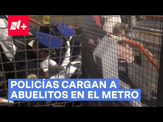 Policías cargan a adultos mayores para ayudarlos a salir del Metro Coyuya - N+