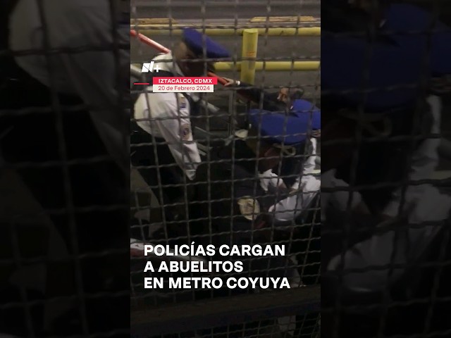 Policías cargan a adultos mayores para ayudarlos a salir del Metro Coyuya - N+ #Shorts