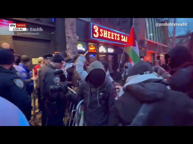 Pro-Palestine activists protest outside Israeli veterans event