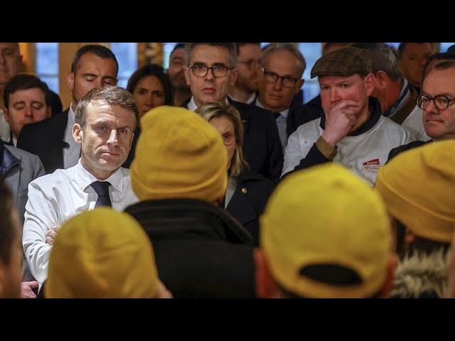 Angry french farmers greet President Emmanuel Macron at Paris agriculture fair