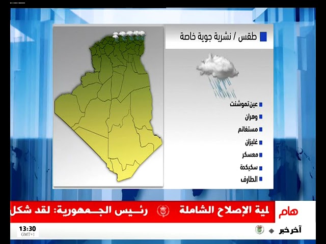 أمطاررعدية وثلوج مرتقبة على عدة ولايات بوسط وشرق وغرب البلاد