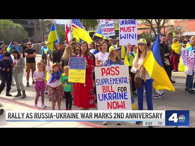 Rally in downtown LA as Russia-Ukraine war hits 2nd anniversary