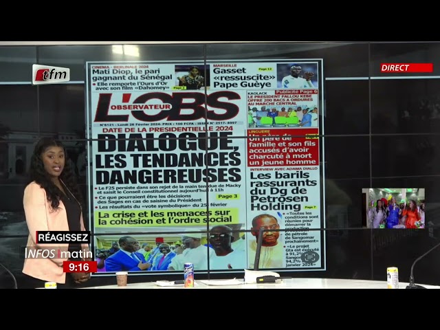 Unes de l'Obs & RECORD présenté par Sokhna Natta Mbaye - Infos Matin du 26 Février 2024