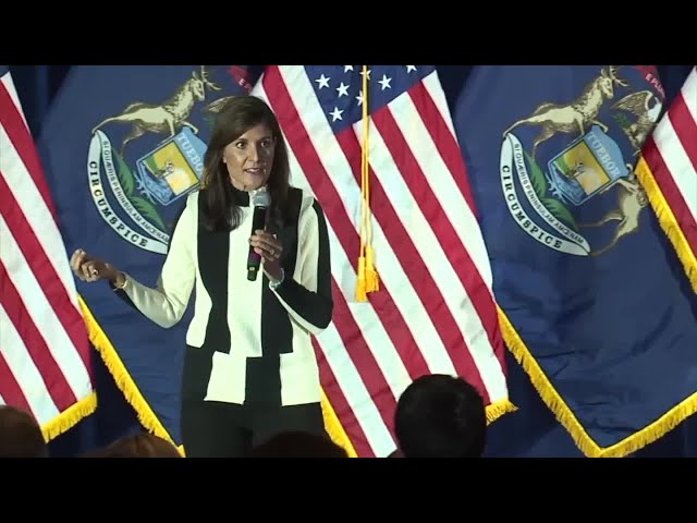 GOP presidential candidate Nikki Haley speaks to Michigan voters