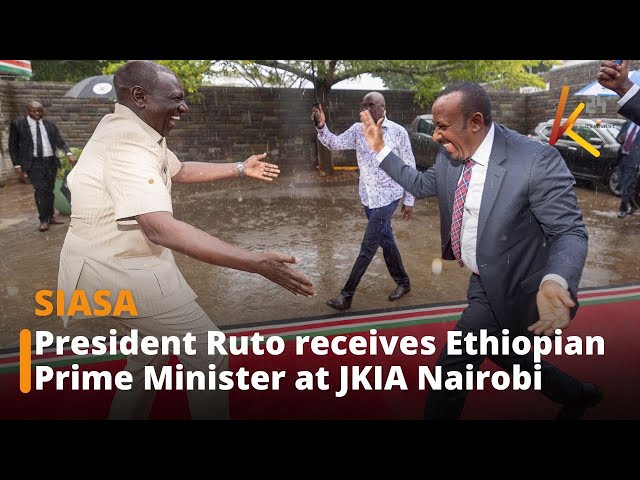 ⁣President Ruto receives Ethiopian Prime Minister, Abiy Ahmed Ali at JKIA Nairobi