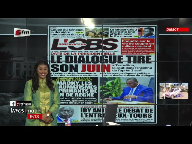 Unes de l'Obs & RECORD présenté par Sokhna Natta Mbaye - Infos matin du 27 Février 2024