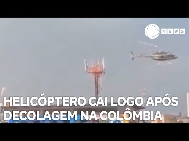 ⁣Helicóptero com seis pessoas cai logo após decolagem na Colômbia
