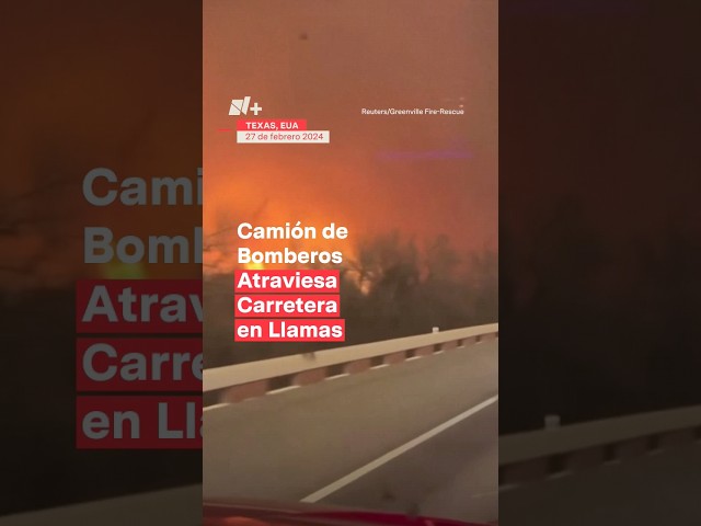 Camión de bomberos atraviesa carretera en llamas - N+ #Shorts