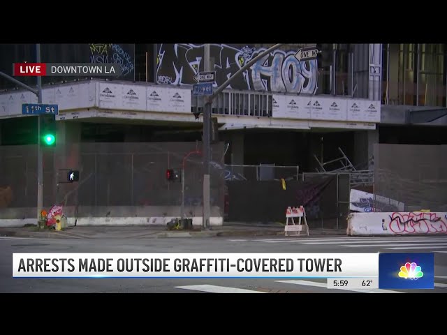 Arrests made outside DTLA graffiti-covered towers