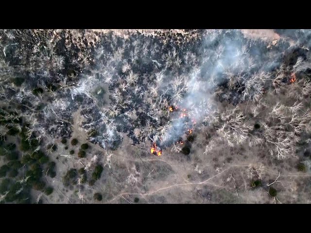 Dramatic wildfire drone video shows scorched, smoldering Texas landscape