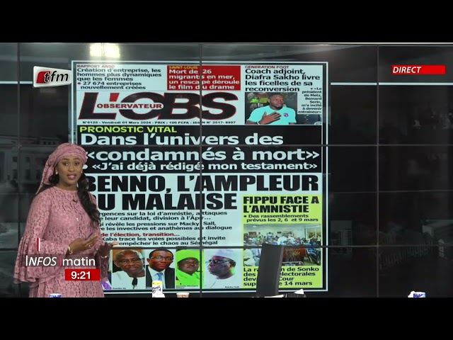 Unes de l'Obs & RECORD présenté par Sokhna Natta Mbaye - Infos matin du 1er Mars 2024