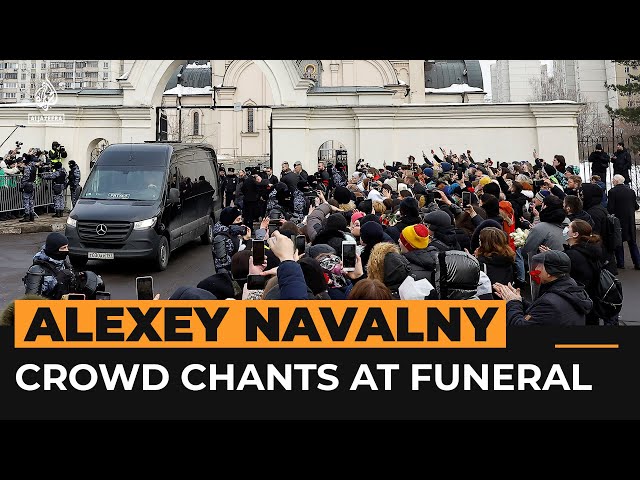 Crowd chants name of Alexey Navalny at funeral in Russia | AJ #shorts