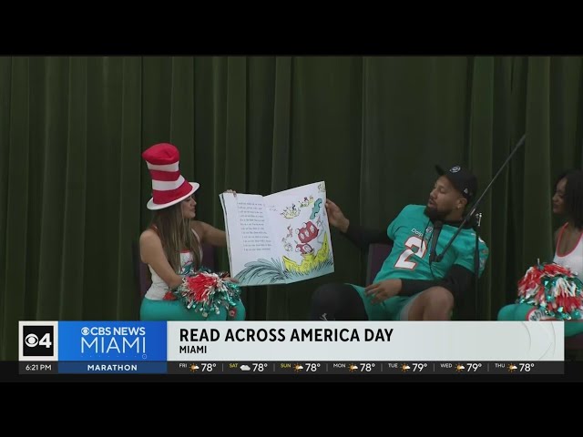 Miami Dolphins read Dr. Seuss to kids on Read Across America Day