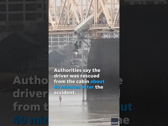 4-vehicle crash leaves truck dangling over the side of a bridge above river #Shorts