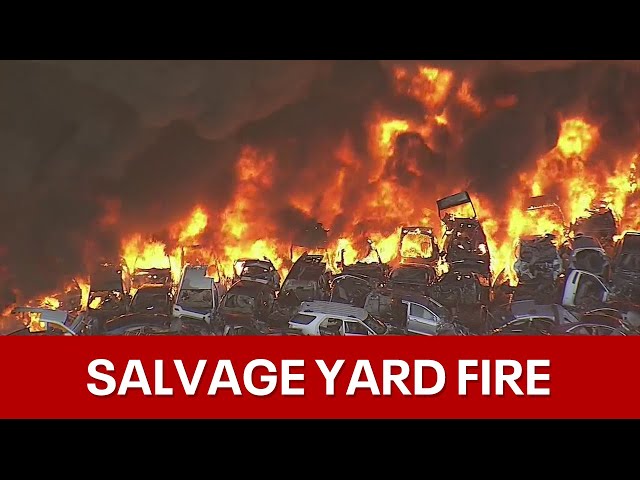 Grand Prairie auto salvage yard fire sends thick black smoke into air