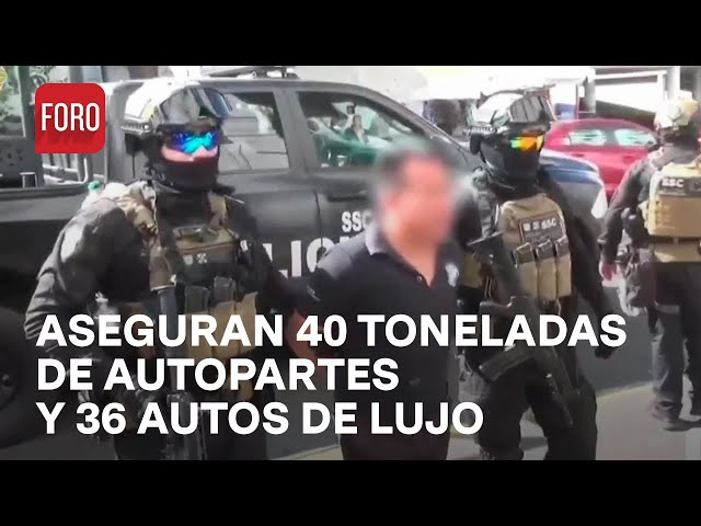 Aseguran toneladas de autopartes y vehículos de lujo durante dos cateos, en Ciudad de México