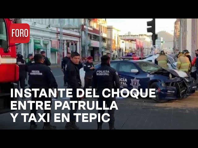 Momento de choque de patrulla contra taxi en Tepic, Nayarit - Las Noticias