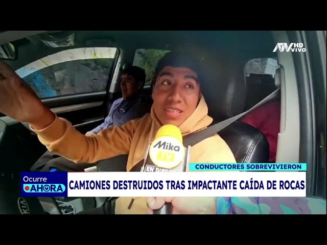 ¡Impactante! Camiones son destruidos tras caída de rocas en la Carretera Central